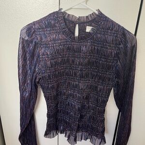 Elegant Long Sleeve Textured Blouse in Purple